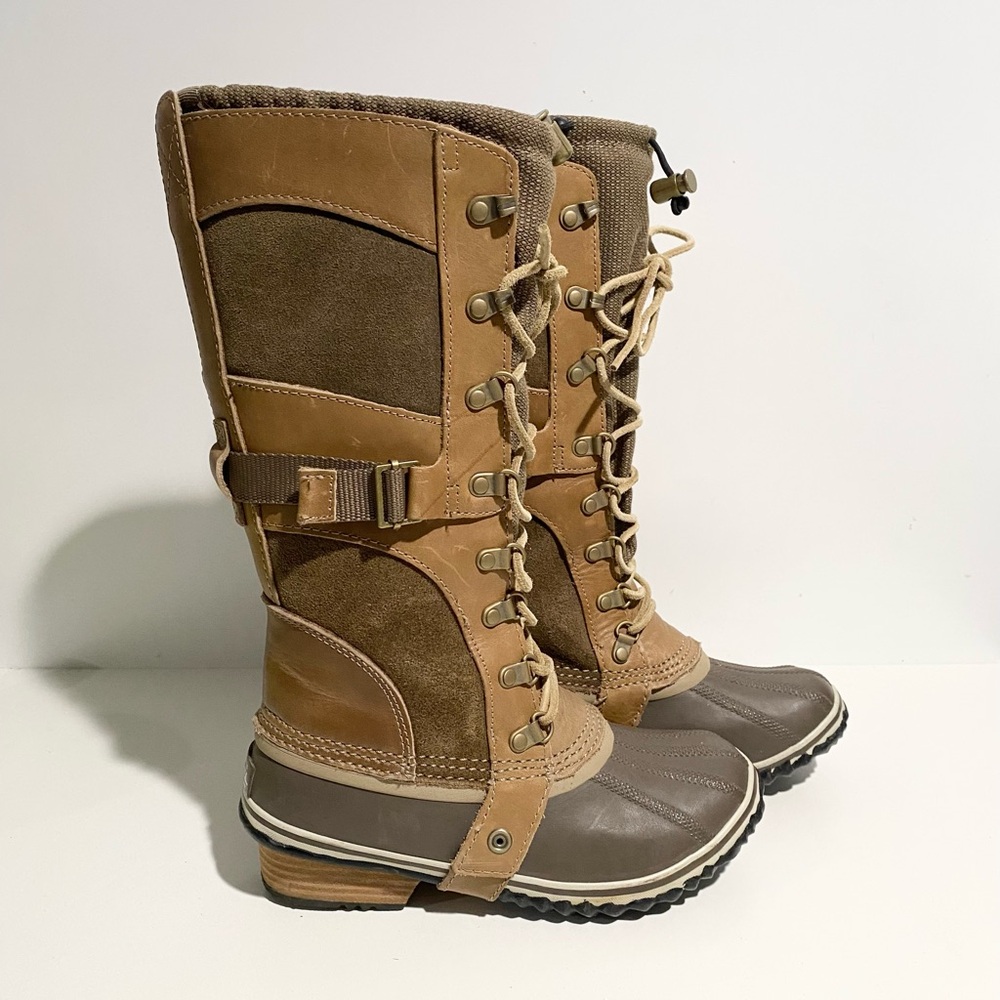 Sorel Conquest Carly NL2033 Brown Suede Tall Duck Women’s Booties Boots Size 6